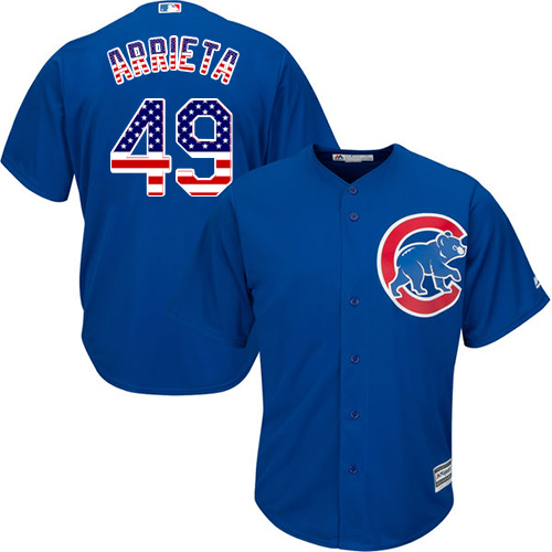 Men's Majestic Chicago Cubs #49 Jake Arrieta Replica Royal Blue USA Flag Fashion MLB Jersey