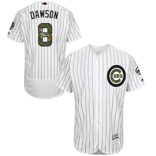 Men's Majestic Chicago Cubs #8 Andre Dawson Authentic White 2016 Memorial Day Fashion Flex Base MLB Jersey