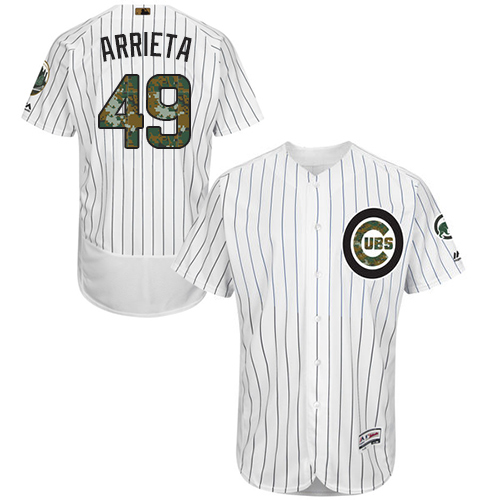 Men's Majestic Chicago Cubs #49 Jake Arrieta Authentic White 2016 Memorial Day Fashion Flex Base MLB Jersey