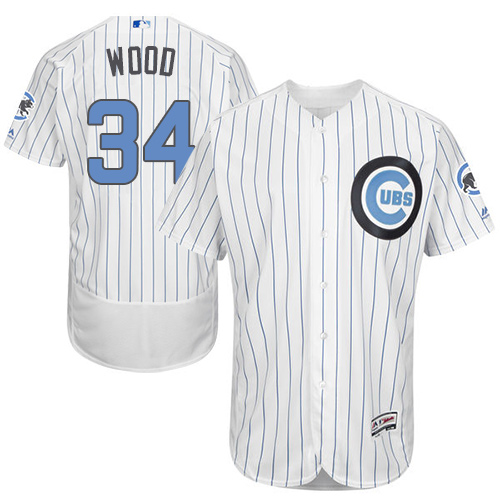 Men's Majestic Chicago Cubs #34 Kerry Wood Authentic White 2016 Father's Day Fashion Flex Base MLB Jersey