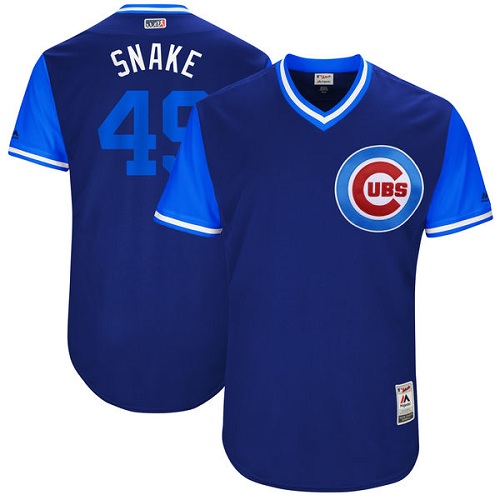 Men's Majestic Chicago Cubs #49 Jake Arrieta "Snake" Authentic Navy Blue 2017 Players Weekend MLB Jersey