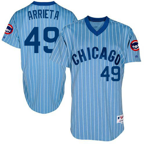Men's Majestic Chicago Cubs #49 Jake Arrieta Authentic Blue Cooperstown Throwback MLB Jersey