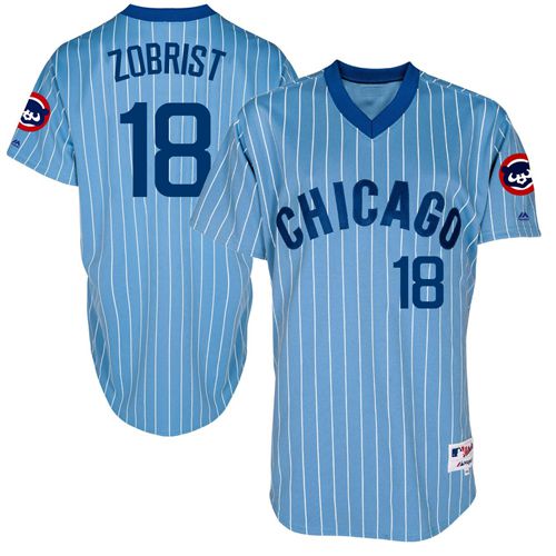 Men's Majestic Chicago Cubs #18 Ben Zobrist Authentic Blue Cooperstown Throwback MLB Jersey
