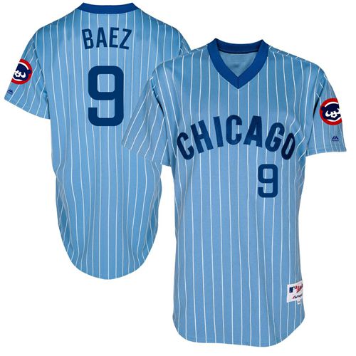 Men's Majestic Chicago Cubs #9 Javier Baez Authentic Blue Cooperstown Throwback MLB Jersey