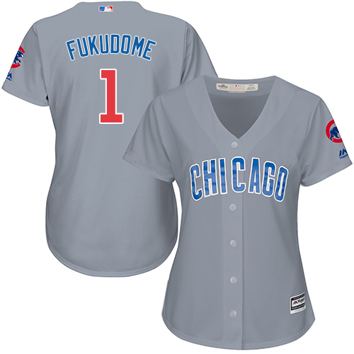 Women's Majestic Chicago Cubs #1 Kosuke Fukudome Replica Grey Road MLB Jersey