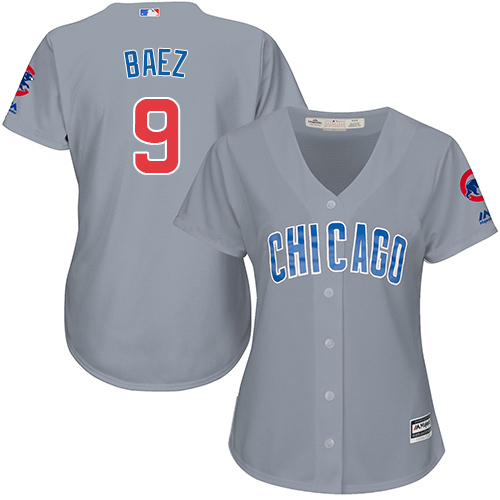Women's Majestic Chicago Cubs #9 Javier Baez Authentic Grey Road MLB Jersey