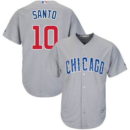 Youth Majestic Chicago Cubs #10 Ron Santo Replica Grey Road Cool Base MLB Jersey