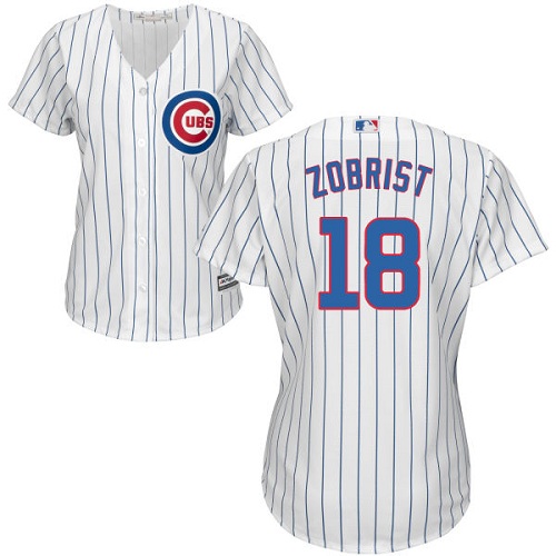 Women's Majestic Chicago Cubs #18 Ben Zobrist Replica White Home Cool Base MLB Jersey
