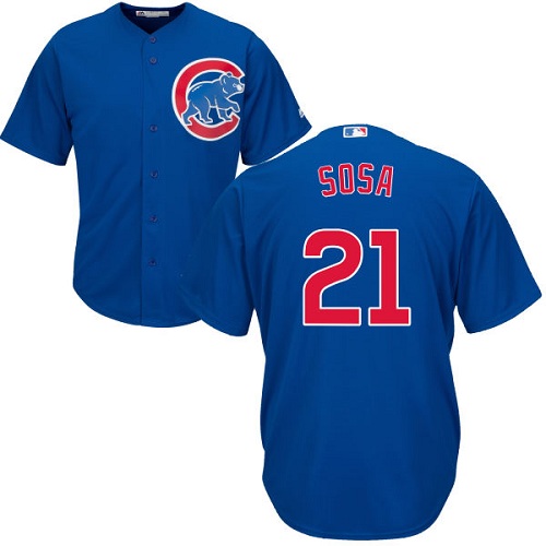 Youth Majestic Chicago Cubs #21 Sammy Sosa Authentic Royal Blue Alternate Cool Base MLB Jersey