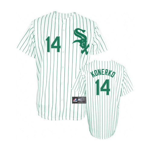 Men's Majestic Chicago White Sox #14 Paul Konerko Replica White/Green Strip MLB Jersey