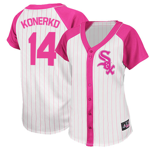 Women's Majestic Chicago White Sox #14 Paul Konerko Authentic White/Pink Splash Fashion MLB Jersey