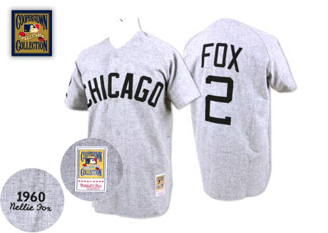 Men's Mitchell and Ness 1960 Chicago White Sox #2 Nellie Fox Authentic Grey Throwback MLB Jersey