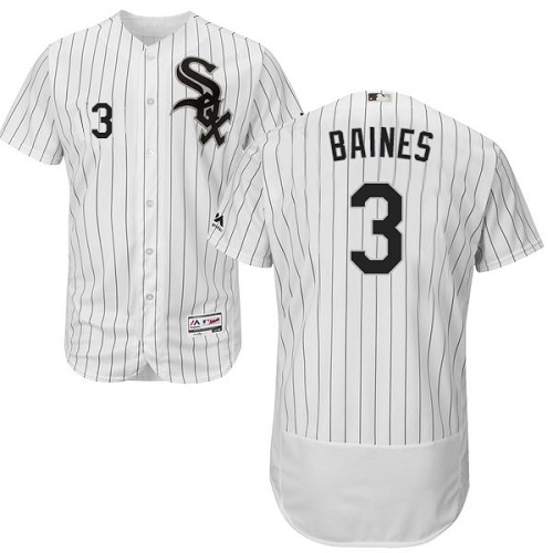 Men's Majestic Chicago White Sox #3 Harold Baines Authentic White Home Cool Base MLB Jersey