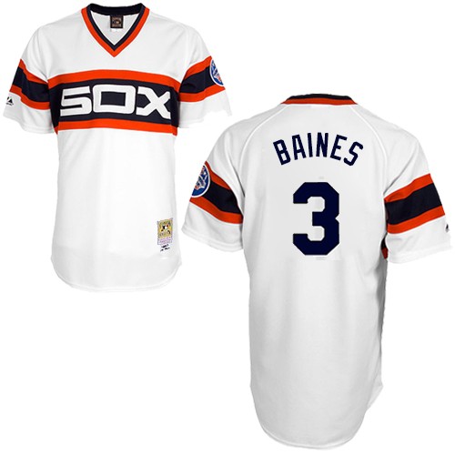 Men's Mitchell and Ness Chicago White Sox #3 Harold Baines Authentic White Throwback MLB Jersey