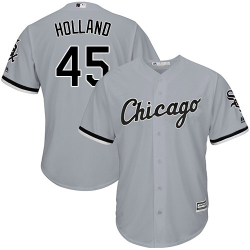 Youth Majestic Chicago White Sox #45 Derek Holland Replica Grey Road Cool Base MLB Jersey
