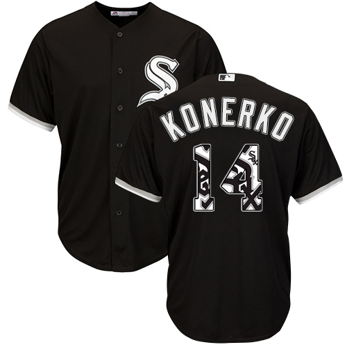 Men's Majestic Chicago White Sox #14 Paul Konerko Authentic Black Team Logo Fashion Cool Base MLB Jersey