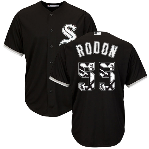 Men's Majestic Chicago White Sox #55 Carlos Rodon Authentic Black Team Logo Fashion Cool Base MLB Jersey