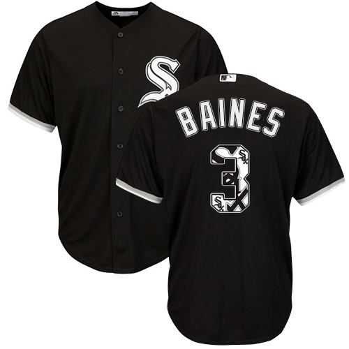 Men's Majestic Chicago White Sox #3 Harold Baines Authentic Black Team Logo Fashion Cool Base MLB Jersey