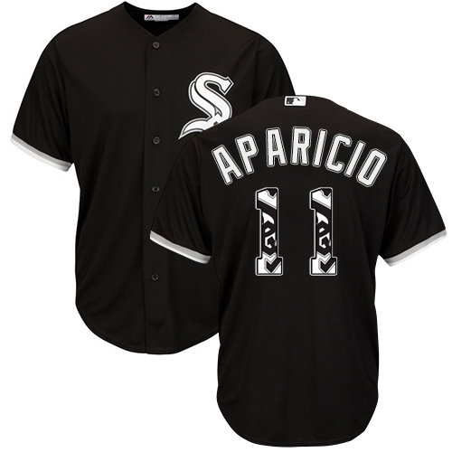 Men's Majestic Chicago White Sox #11 Luis Aparicio Authentic Black Team Logo Fashion Cool Base MLB Jersey
