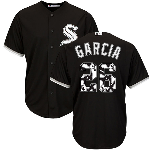 Men's Majestic Chicago White Sox #26 Avisail Garcia Authentic Black Team Logo Fashion Cool Base MLB Jersey