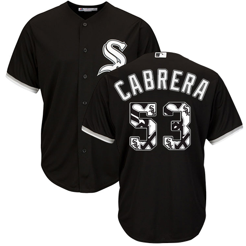 Men's Majestic Chicago White Sox #53 Melky Cabrera Authentic Black Team Logo Fashion Cool Base MLB Jersey