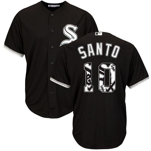 Men's Majestic Chicago White Sox #10 Ron Santo Authentic Black Team Logo Fashion Cool Base MLB Jersey