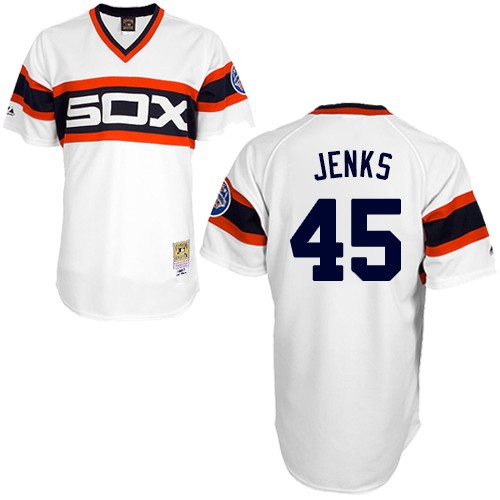 Men's Mitchell and Ness 1983 Chicago White Sox #45 Bobby Jenks Authentic White Throwback MLB Jersey