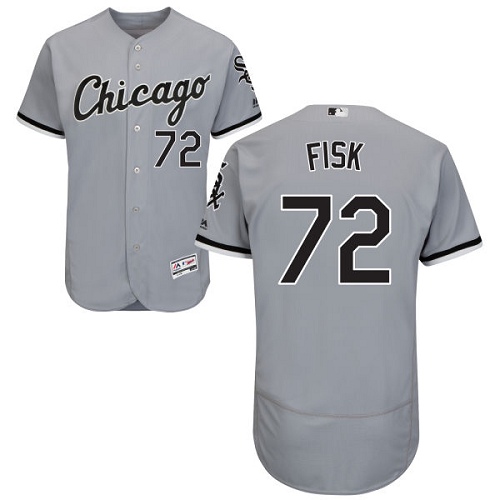 Men's Majestic Chicago White Sox #72 Carlton Fisk Authentic Grey Road Cool Base MLB Jersey