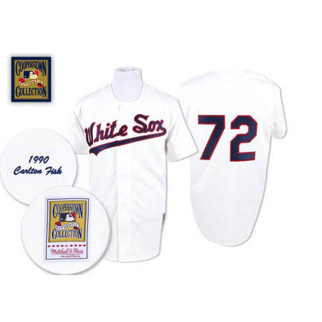 Men's Mitchell and Ness 1990 Chicago White Sox #72 Carlton Fisk Authentic White Throwback MLB Jersey