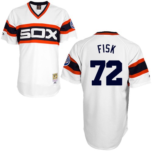 Men's Mitchell and Ness 1985 Chicago White Sox #72 Carlton Fisk Authentic White Throwback MLB Jersey