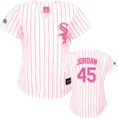 Women's Majestic Chicago White Sox #45 Michael Jordan Replica White/Pink Strip Fashion MLB Jersey