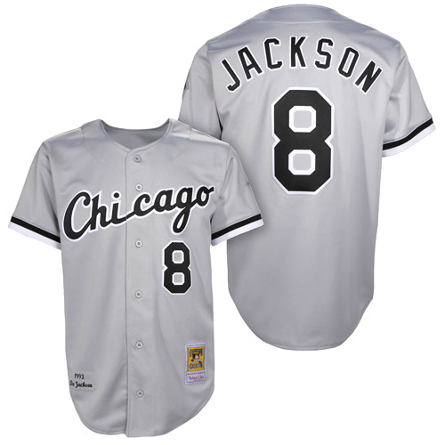 Men's Mitchell and Ness 1993 Chicago White Sox #8 Bo Jackson Authentic Grey Throwback MLB Jersey