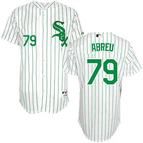 Men's Majestic Chicago White Sox #79 Jose Abreu Authentic White Green Strip St. Patrick's Day MLB Jersey