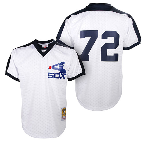 Men's Mitchell and Ness Chicago White Sox #72 Carlton Fisk Replica White Throwback MLB Jersey