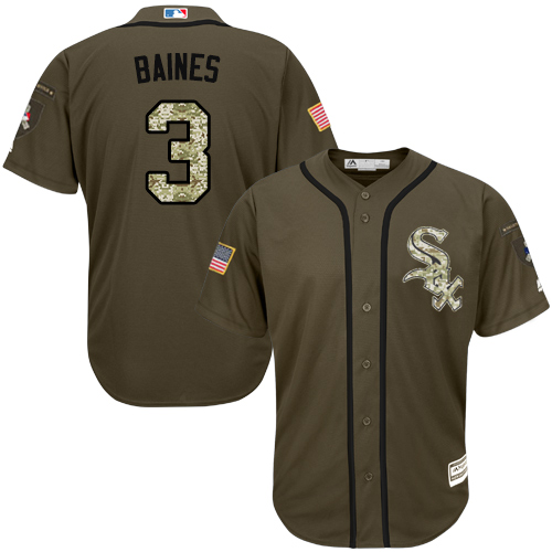 Men's Majestic Chicago White Sox #3 Harold Baines Authentic Green Salute to Service MLB Jersey