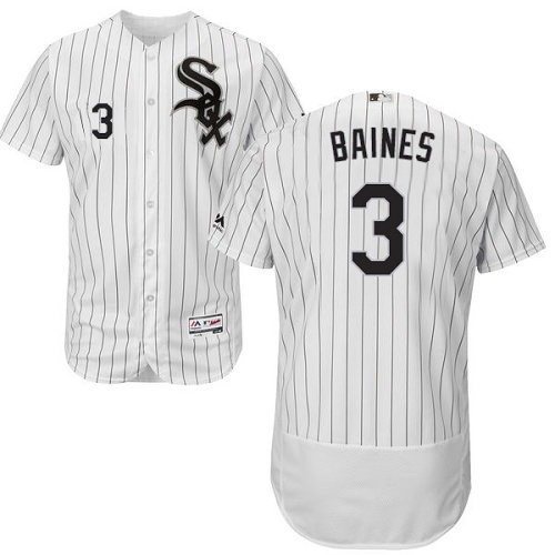 Men's Majestic Chicago White Sox #3 Harold Baines White/Black Flexbase Authentic Collection MLB Jersey