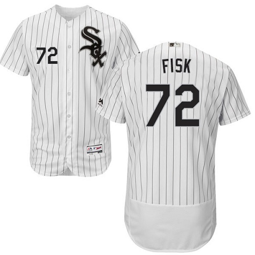 Men's Majestic Chicago White Sox #72 Carlton Fisk White/Black Flexbase Authentic Collection MLB Jersey