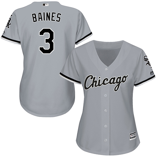 Women's Majestic Chicago White Sox #3 Harold Baines Authentic Grey Road Cool Base MLB Jersey