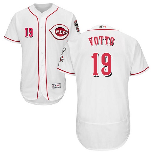 Men's Majestic Cincinnati Reds #19 Joey Votto Authentic White Home Cool Base MLB Jersey