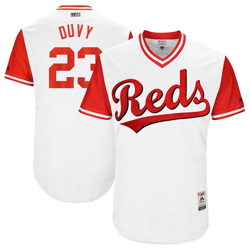 Men's Majestic Cincinnati Reds #23 Adam Duvall "Duvy" Authentic White 2017 Players Weekend MLB Jersey