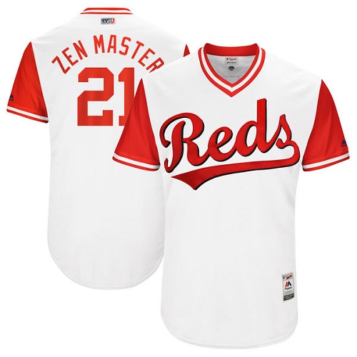 Men's Majestic Cincinnati Reds #21 Michael Lorenzen "Zen Master" Authentic White 2017 Players Weekend MLB Jersey