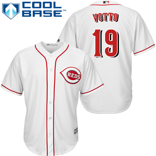 Youth Majestic Cincinnati Reds #19 Joey Votto Authentic White Home Cool Base MLB Jersey