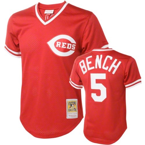 Men's Mitchell and Ness Cincinnati Reds #5 Johnny Bench Authentic Red Throwback MLB Jersey