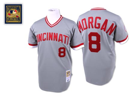 Men's Mitchell and Ness Cincinnati Reds #8 Joe Morgan Authentic Grey Throwback MLB Jersey
