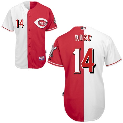 Men's Majestic Cincinnati Reds #14 Pete Rose Replica White Split Fashion MLB Jersey