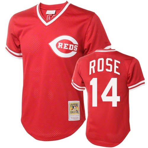Men's Mitchell and Ness Cincinnati Reds #14 Pete Rose Replica Red Throwback MLB Jersey