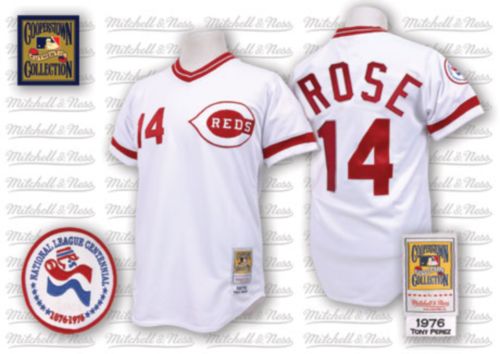 Men's Mitchell and Ness Cincinnati Reds #14 Pete Rose Authentic White Throwback MLB Jersey