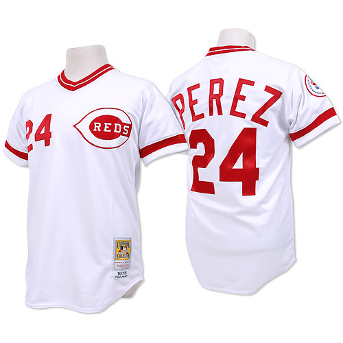 Men's Mitchell and Ness Cincinnati Reds #24 Tony Perez Replica White Throwback MLB Jersey