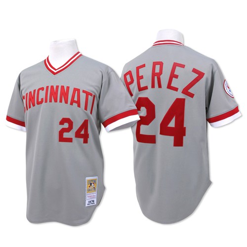 Men's Mitchell and Ness Cincinnati Reds #24 Tony Perez Authentic Grey Throwback MLB Jersey