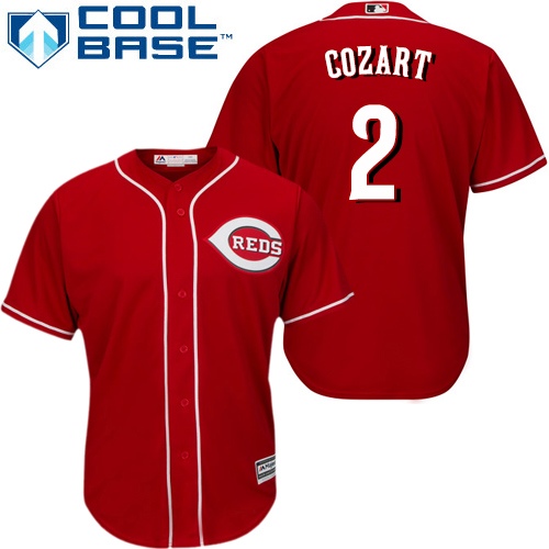 Men's Majestic Cincinnati Reds #2 Zack Cozart Replica Red Alternate Cool Base MLB Jersey